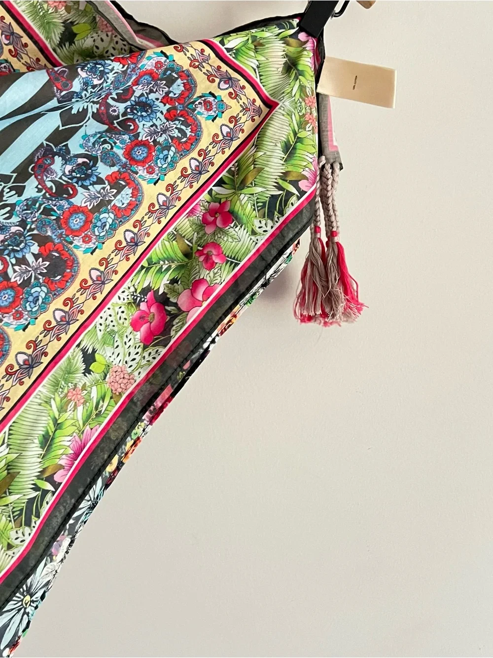 Johnny Was Multicolor Patchwork Floral Print Tassel Scarf Boho Wrap Shawl